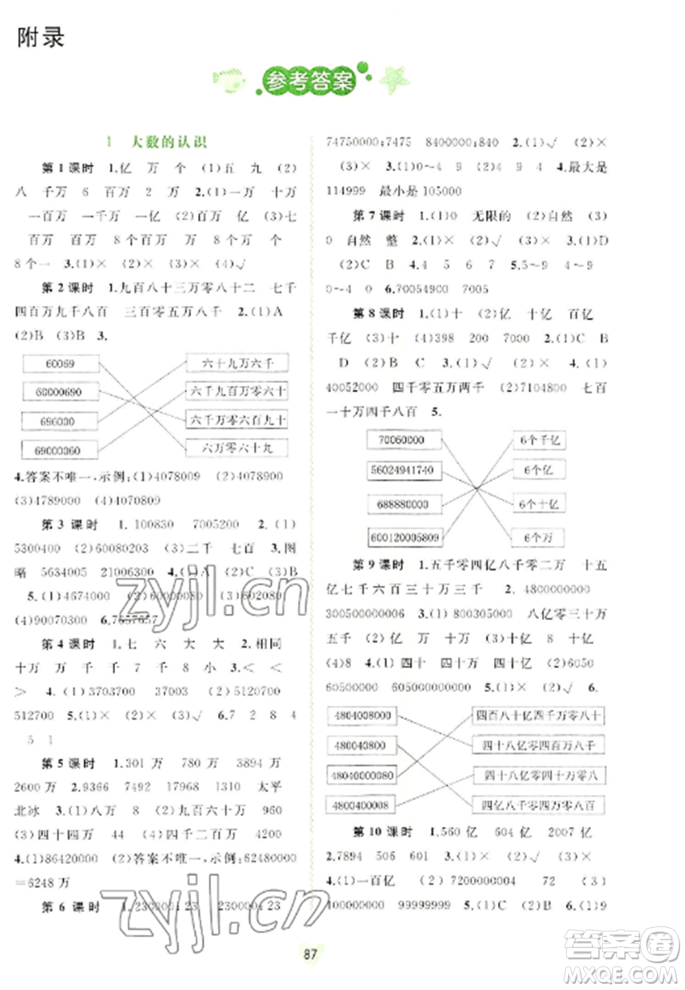 廣西教育出版社2022新課程學(xué)習(xí)與測(cè)評(píng)同步學(xué)習(xí)四年級(jí)數(shù)學(xué)上冊(cè)人教版參考答案