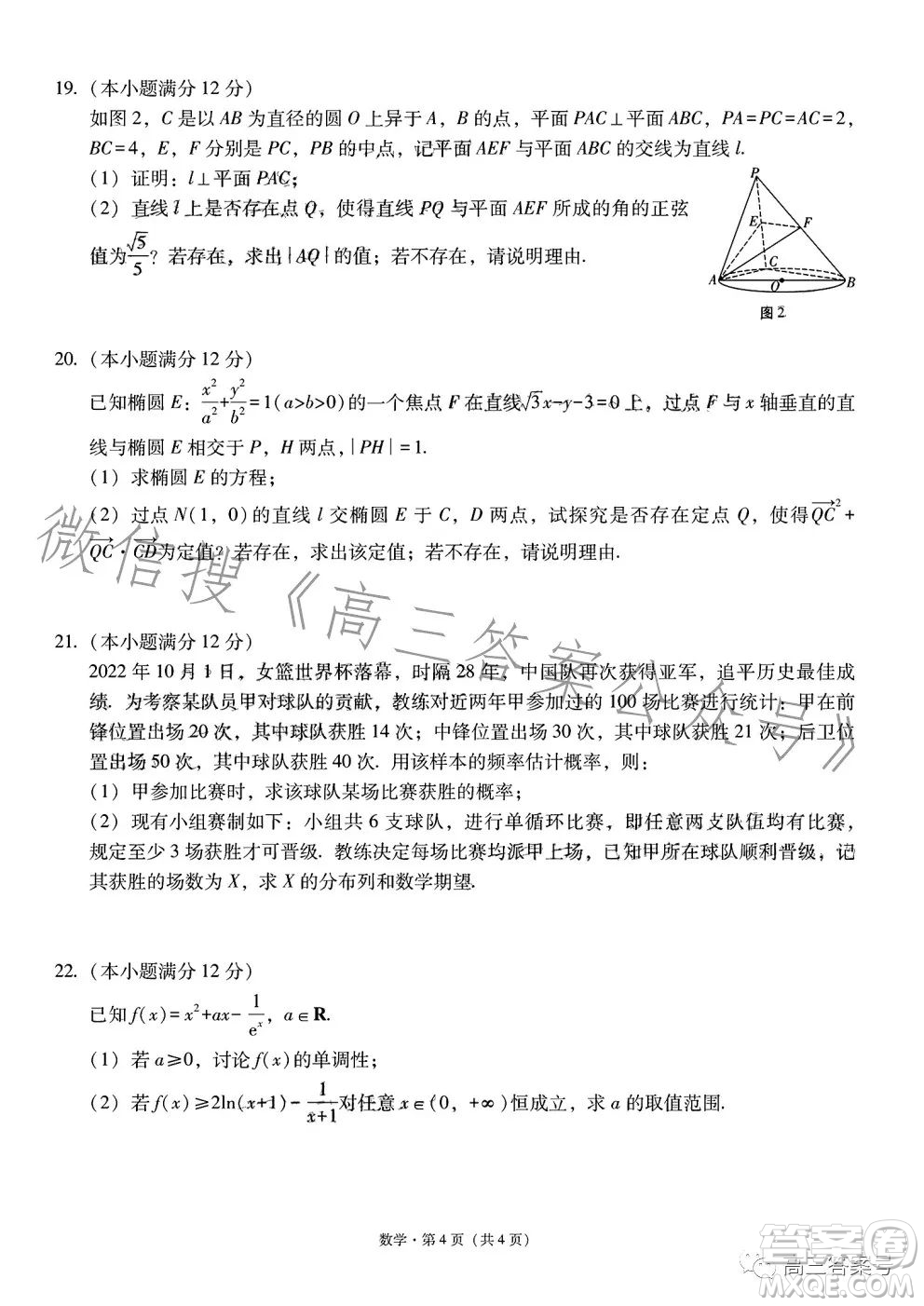 2023屆3+3+3高考備考診斷性聯(lián)考卷一數(shù)學(xué)試卷答案