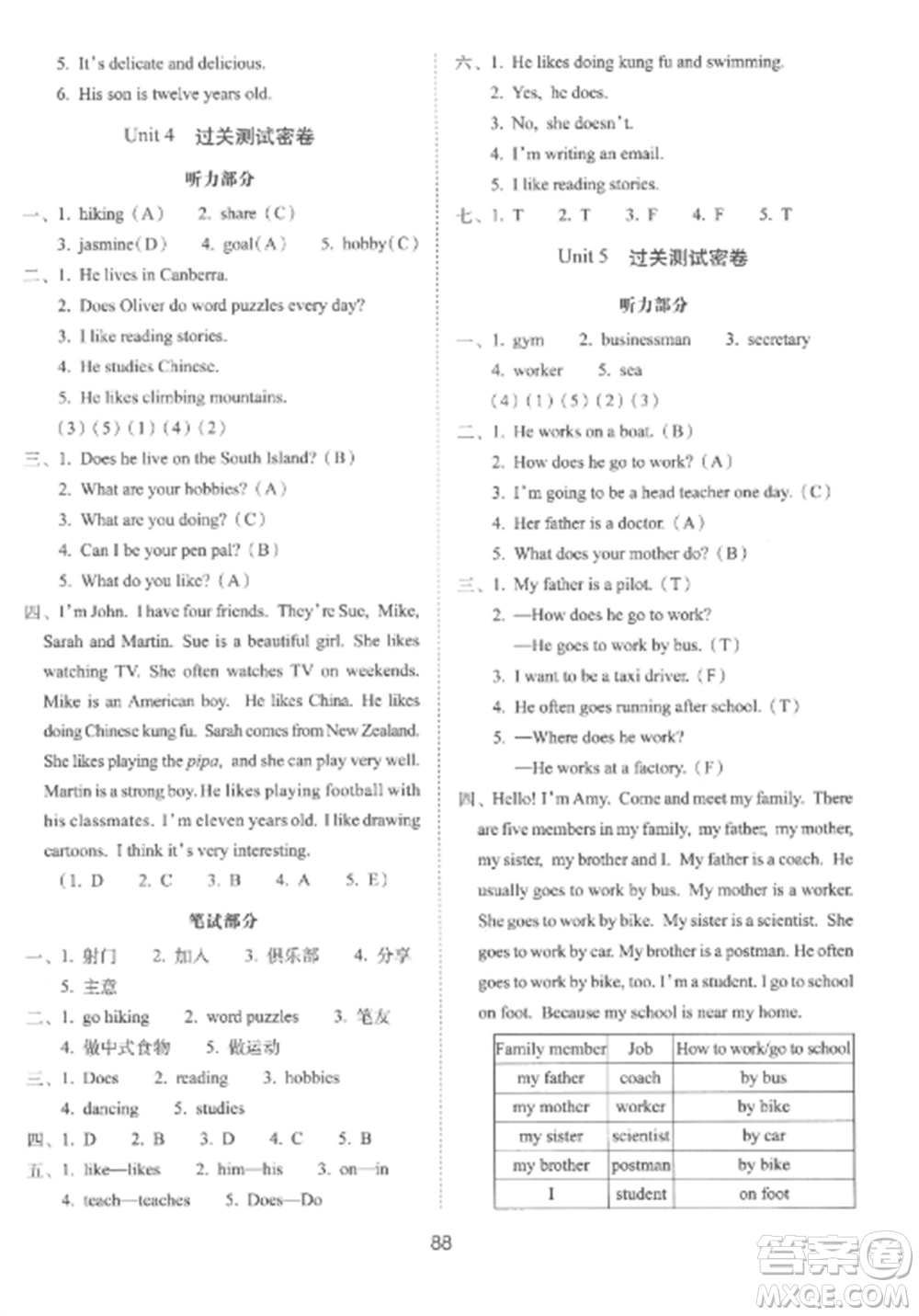 長(zhǎng)春出版社2022期末沖刺100分完全試卷六年級(jí)英語上冊(cè)人教版參考答案