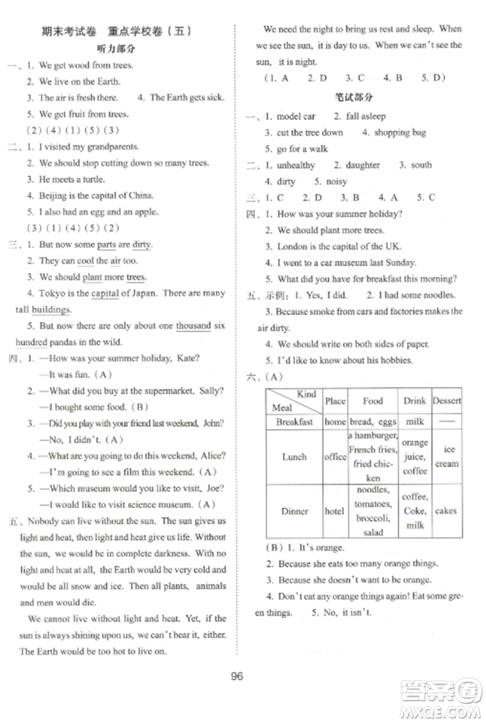 長春出版社2022期末沖刺100分完全試卷六年級英語上冊牛津版參考答案