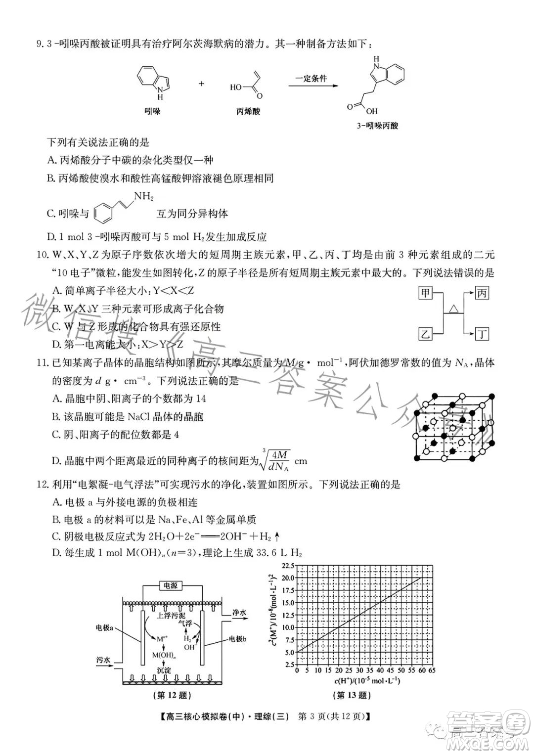 九師聯(lián)盟2023屆新高考高三核心模擬卷三理科綜合試卷答案