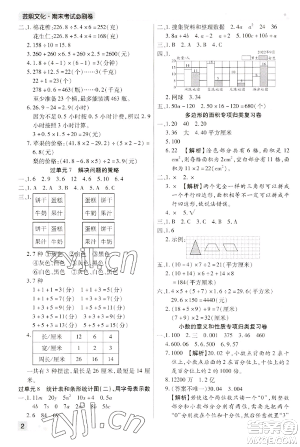 北方婦女兒童出版社2022期末考試必刷卷五年級數(shù)學(xué)上冊蘇教版九縣七區(qū)專版參考答案