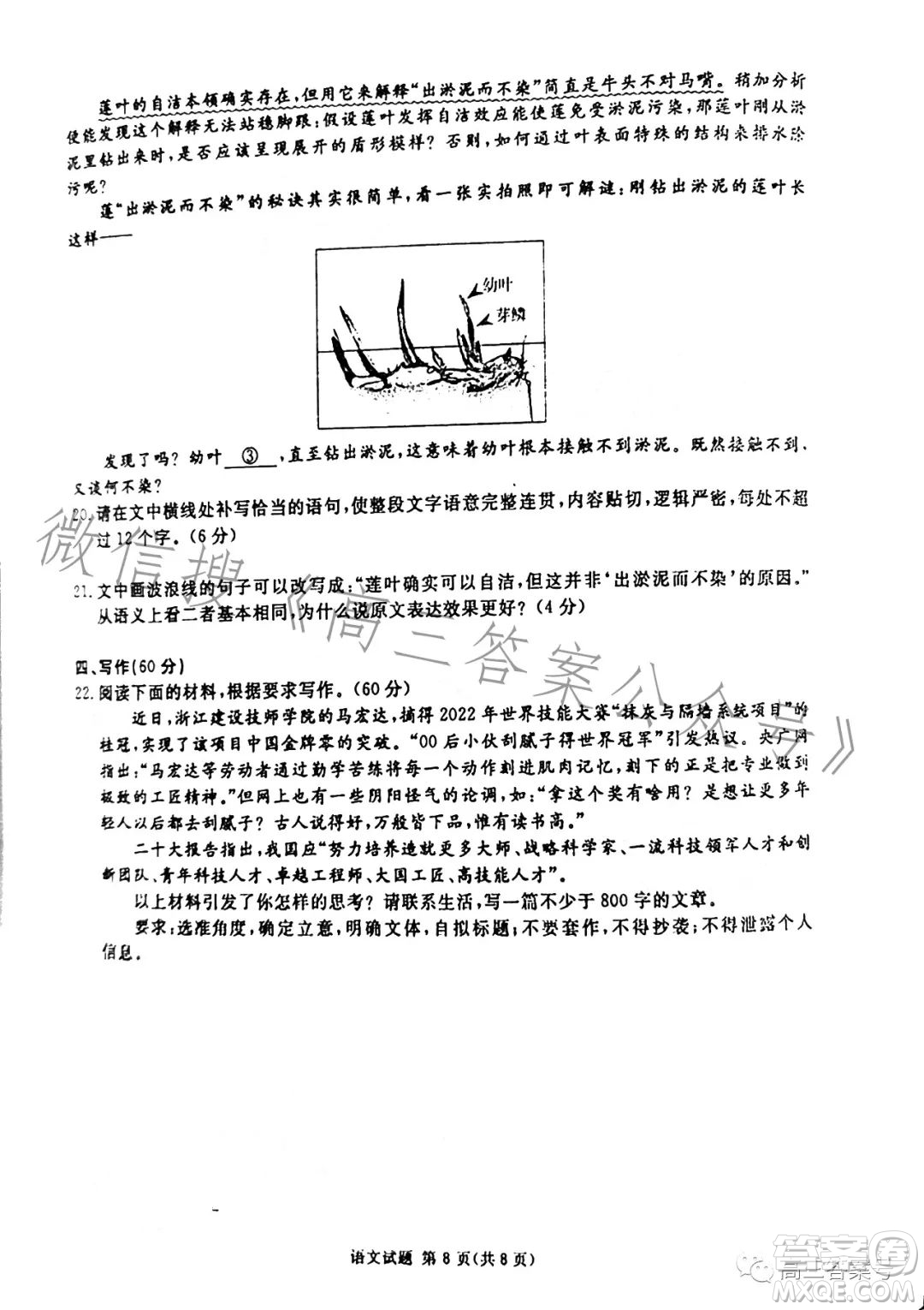 遂寧市高2023屆第一次診斷性考試語(yǔ)文試卷答案