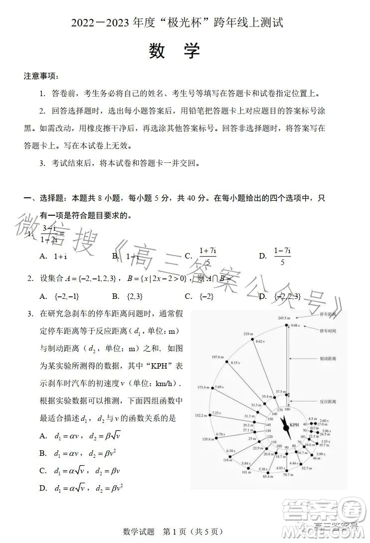 2022-2023年度極光杯跨年線上測(cè)試數(shù)學(xué)試卷答案