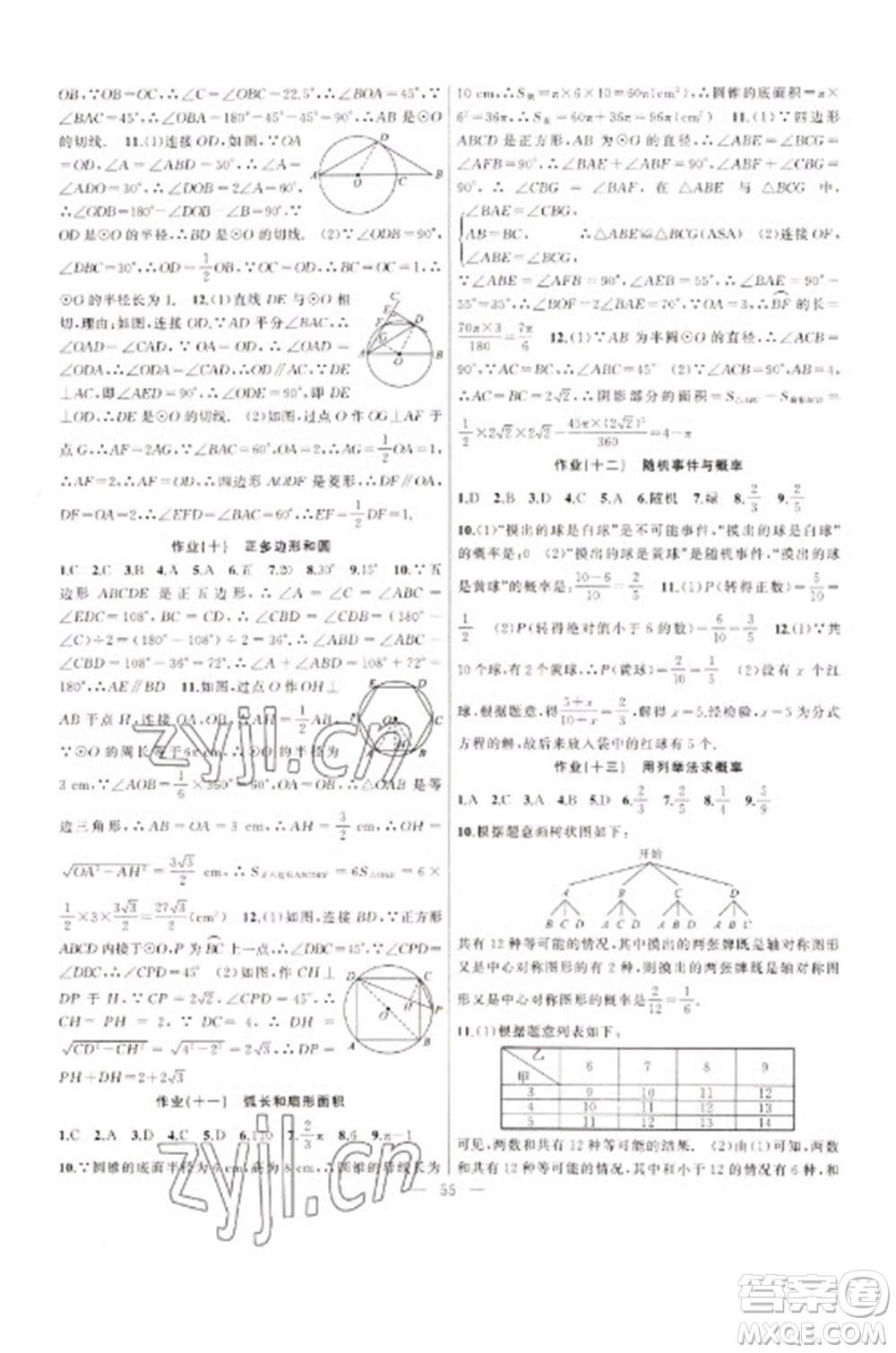 新疆青少年出版社2023寒假作業(yè)九年級(jí)數(shù)學(xué)人教版參考答案