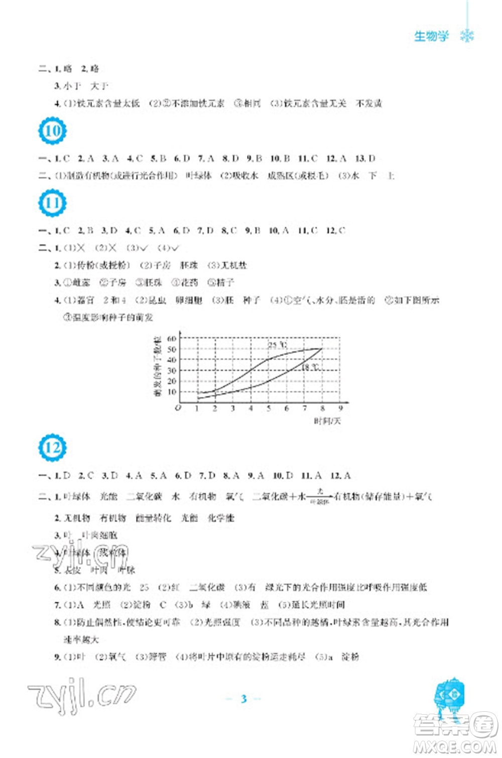 安徽教育出版社2023寒假作業(yè)七年級(jí)生物蘇教版參考答案