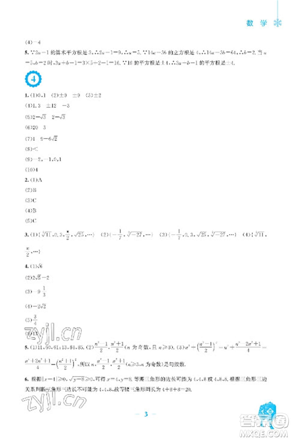 安徽教育出版社2023寒假作業(yè)八年級數(shù)學(xué)北師大版參考答案