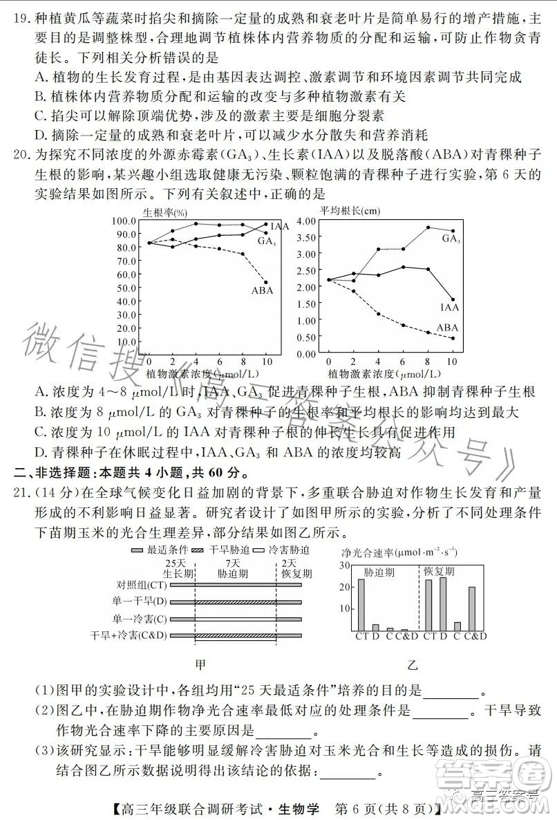 湖北省部分市州2023年元月高三年級聯(lián)合調(diào)研考試生物試卷答案