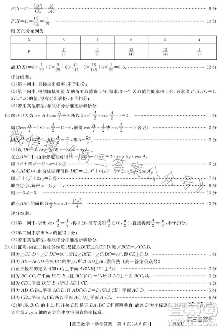 2023金太陽(yáng)高三1月聯(lián)考908C數(shù)學(xué)試卷答案