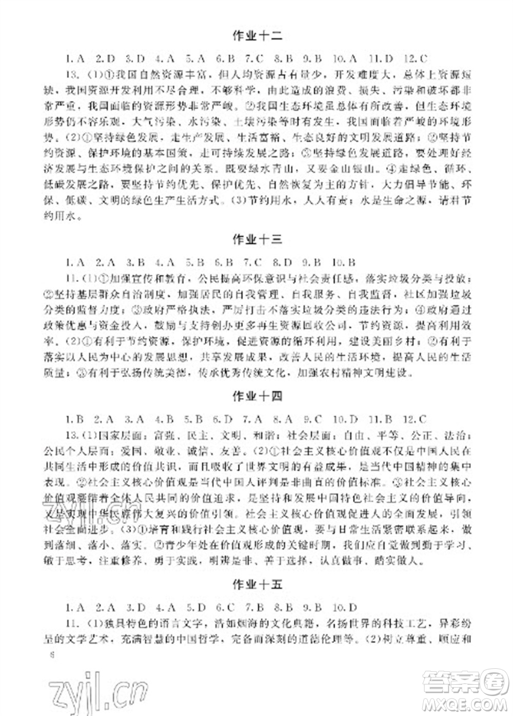 湖南少年兒童出版社2023寒假生活九年級副科合訂本通用版參考答案