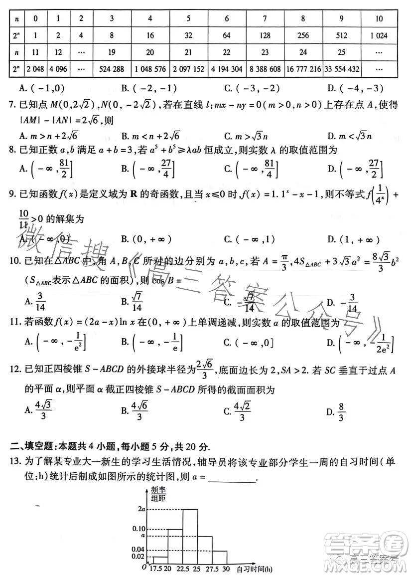 天一大聯(lián)考2022-2023學(xué)年高三年級上學(xué)期期末考試文科數(shù)學(xué)試卷答案