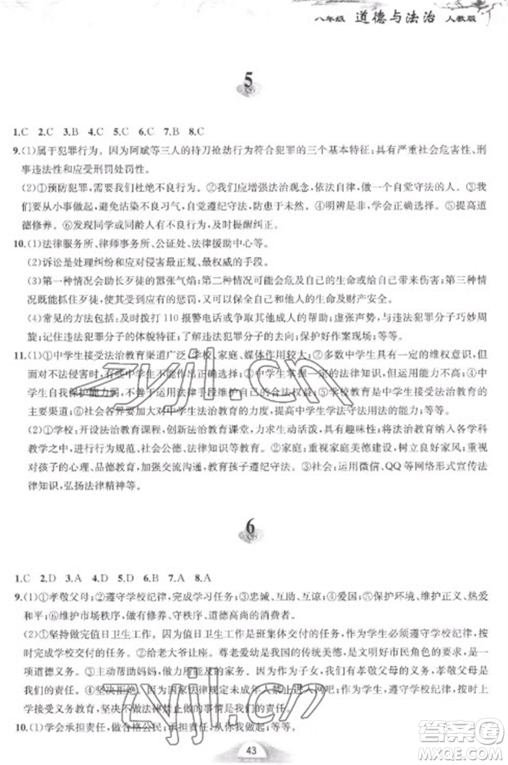 黃山書社2023快樂寒假八年級(jí)道德與法治人教版參考答案