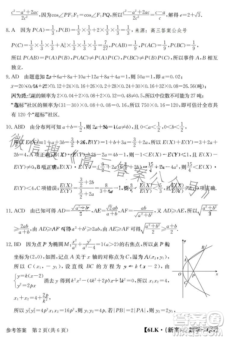 全國名校大聯(lián)考2022-2023學年高三第六次聯(lián)考文科數(shù)學試卷答案