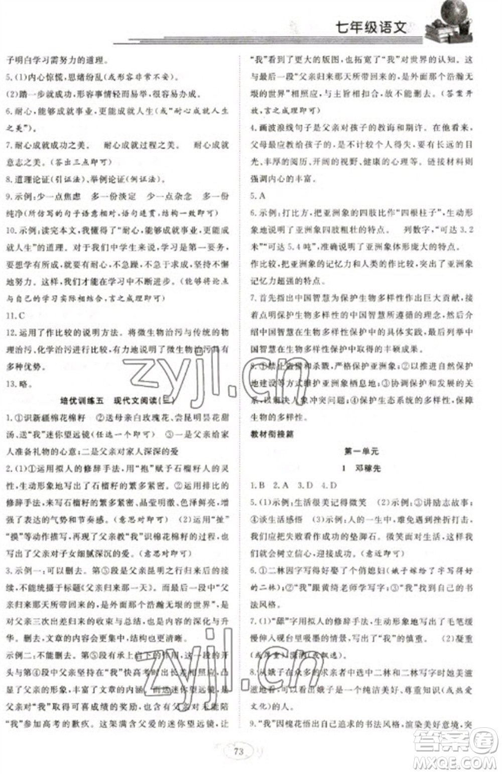 合肥工業(yè)大學(xué)出版社2023假期伴你行寒假復(fù)習(xí)計(jì)劃七年級(jí)語文通用版參考答案