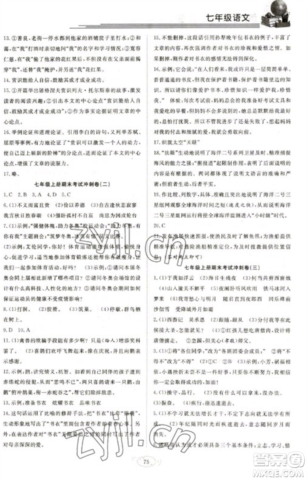 合肥工業(yè)大學(xué)出版社2023假期伴你行寒假復(fù)習(xí)計(jì)劃七年級(jí)語文通用版參考答案