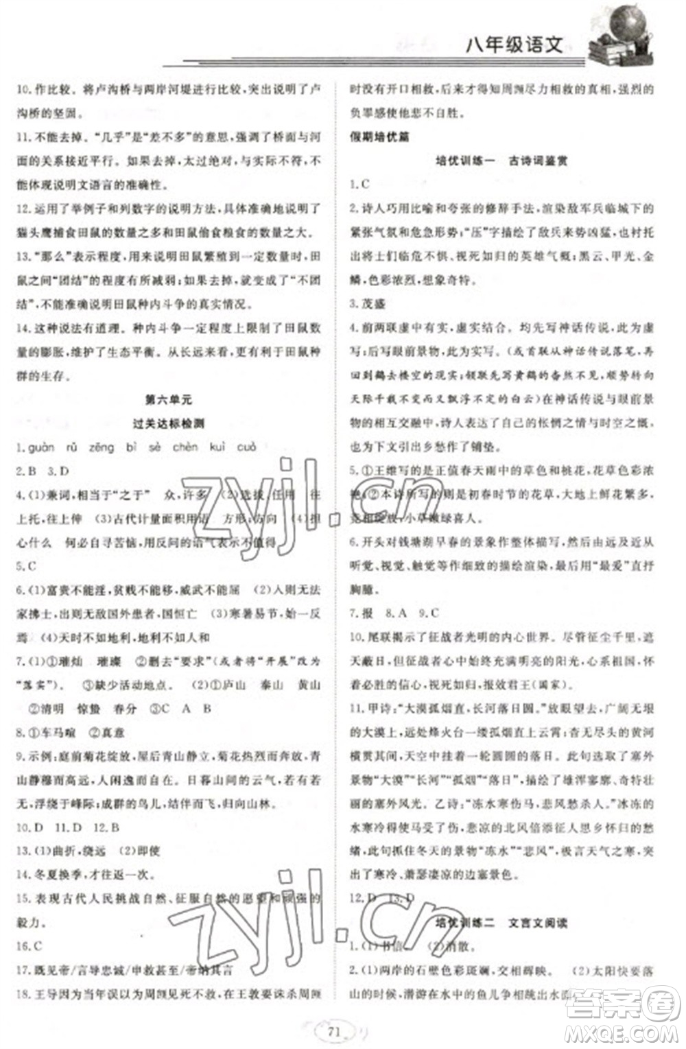 合肥工業(yè)大學(xué)出版社2023假期伴你行寒假復(fù)習(xí)計(jì)劃八年級語文通用版參考答案