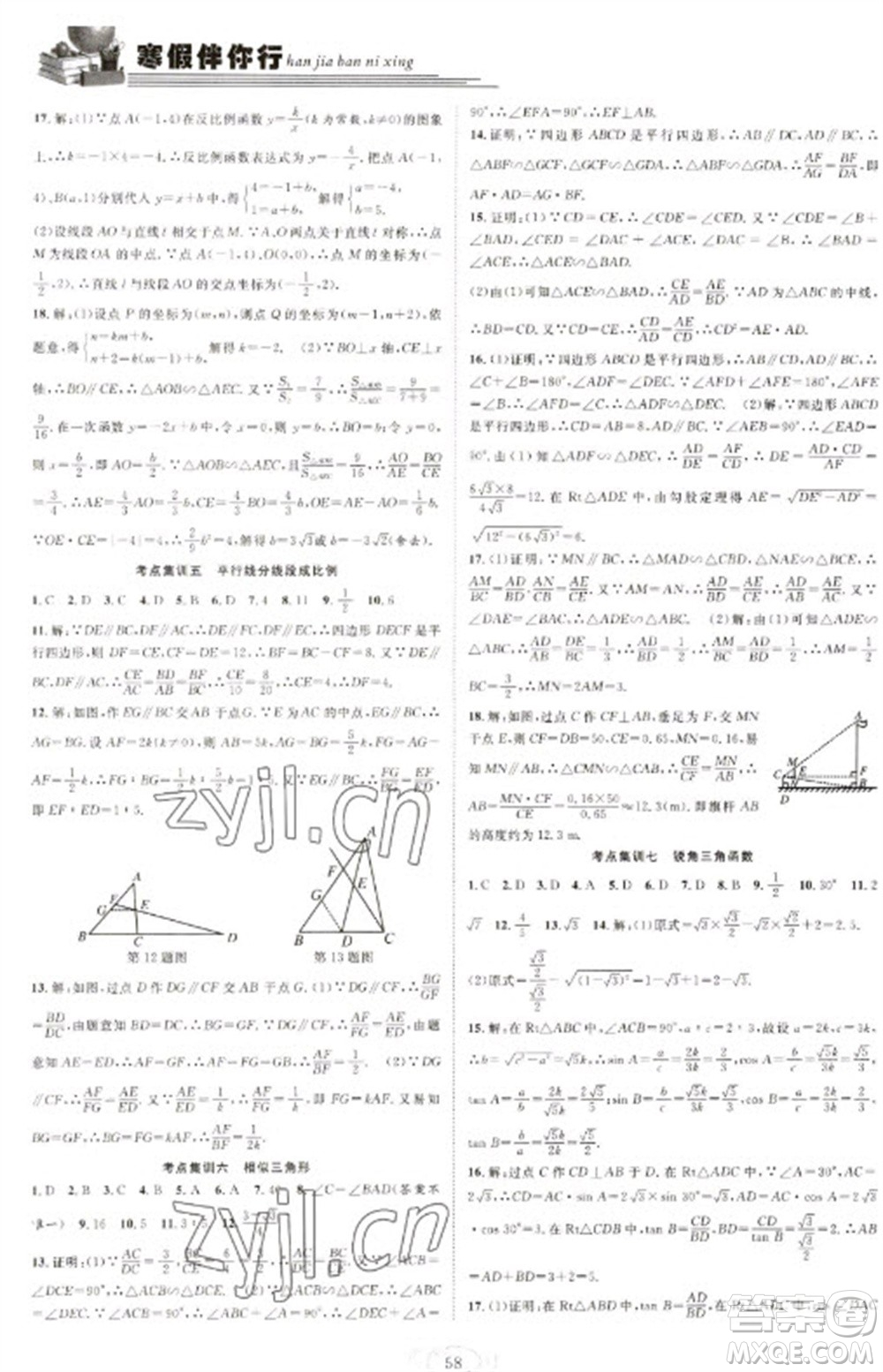 合肥工業(yè)大學出版社2023假期伴你行寒假復習計劃九年級數學滬科版參考答案