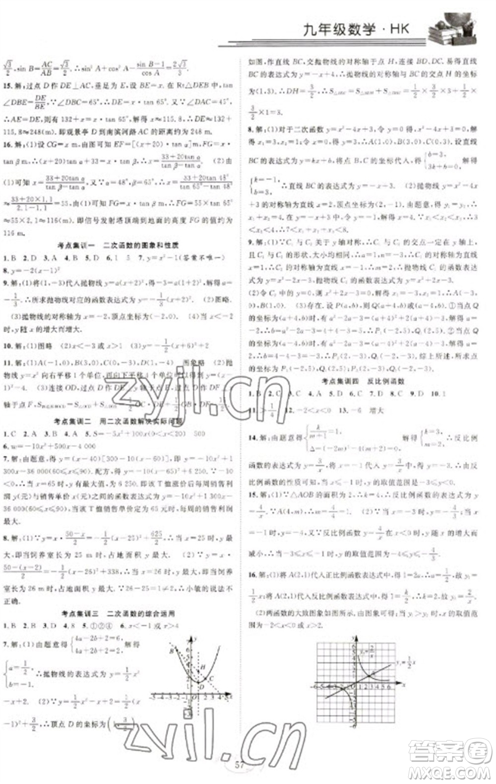 合肥工業(yè)大學出版社2023假期伴你行寒假復習計劃九年級數學滬科版參考答案