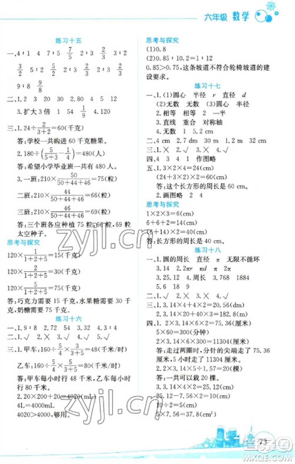 云南大學出版社2023寒假活動邊學邊玩資源包六年級數學通用版參考答案