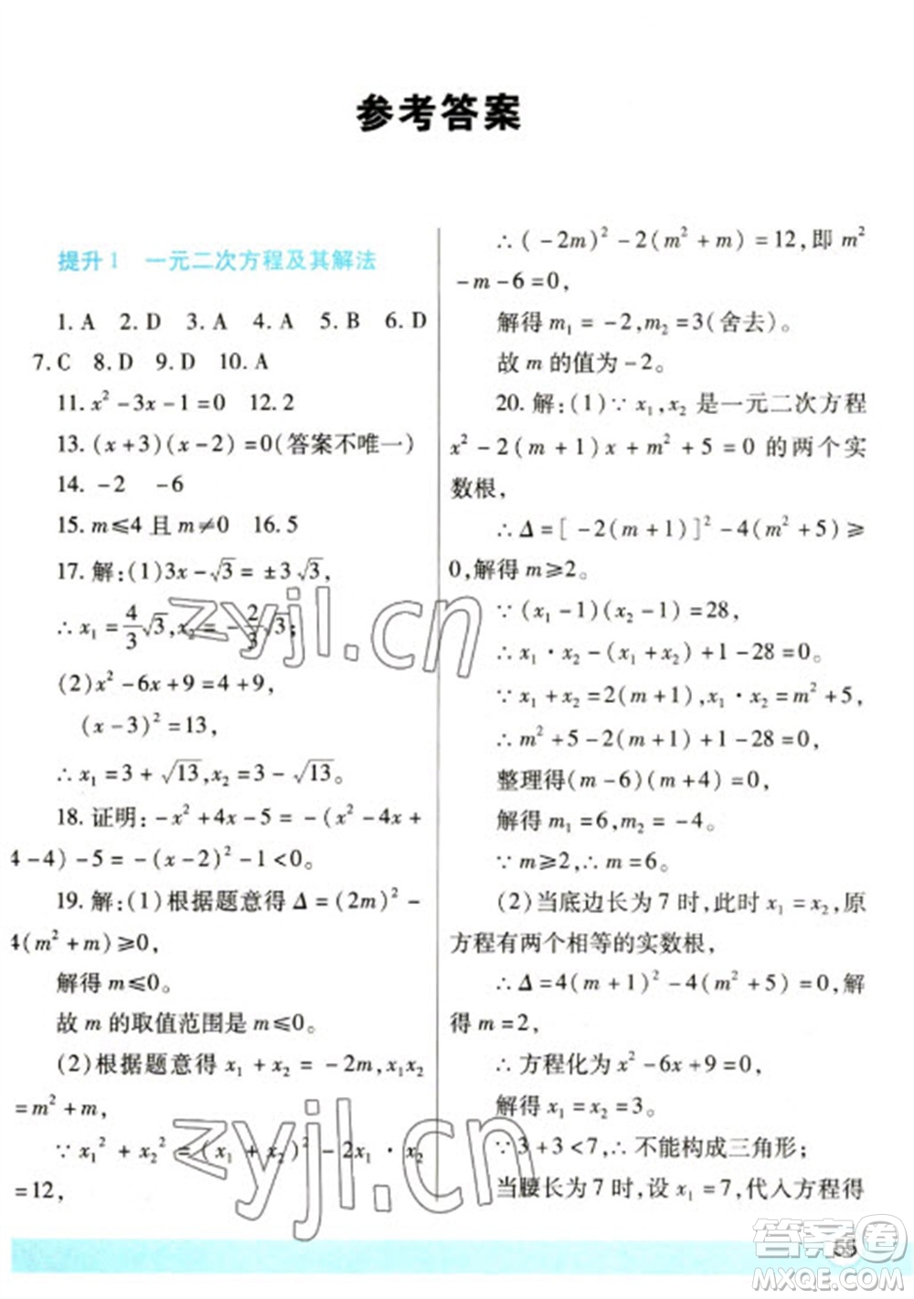 陜西師范大學(xué)出版總社2023寒假作業(yè)與生活九年級數(shù)學(xué)人教版參考答案