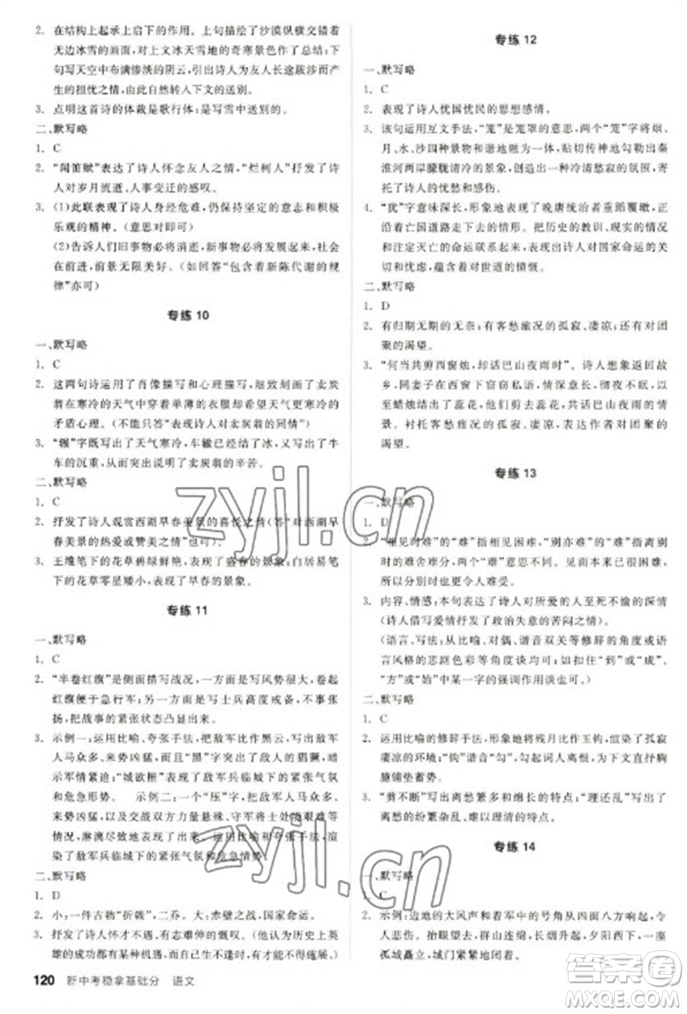 陽光出版社2023全品新中考穩(wěn)拿基礎(chǔ)分九年級語文通用版參考答案