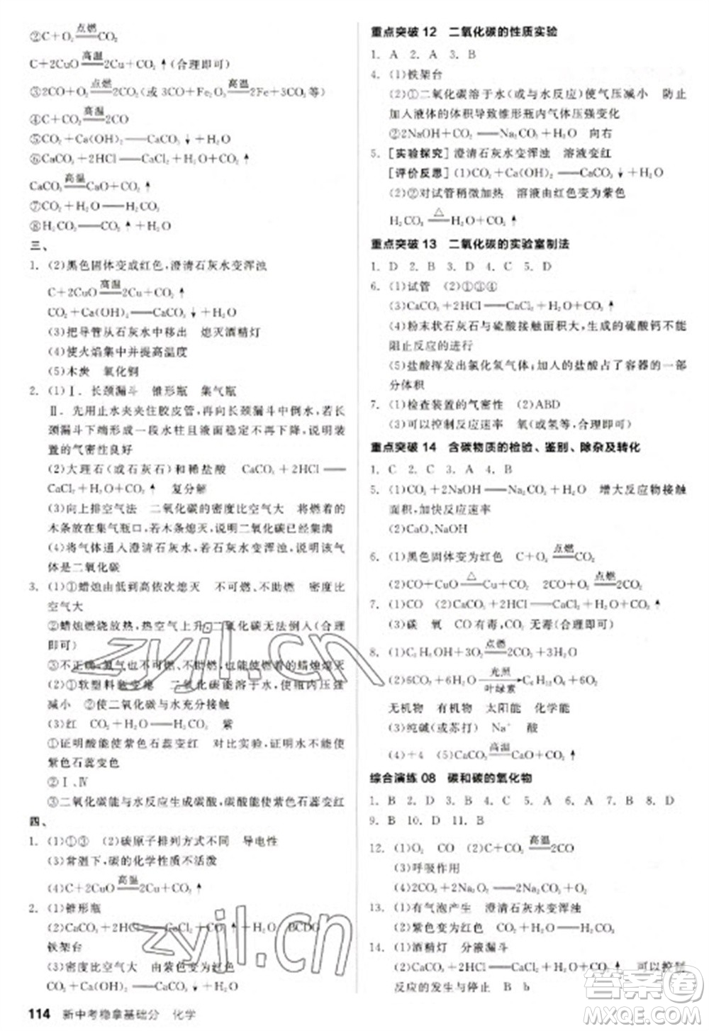 陽光出版社2023全品新中考穩(wěn)拿基礎(chǔ)分九年級化學通用版參考答案