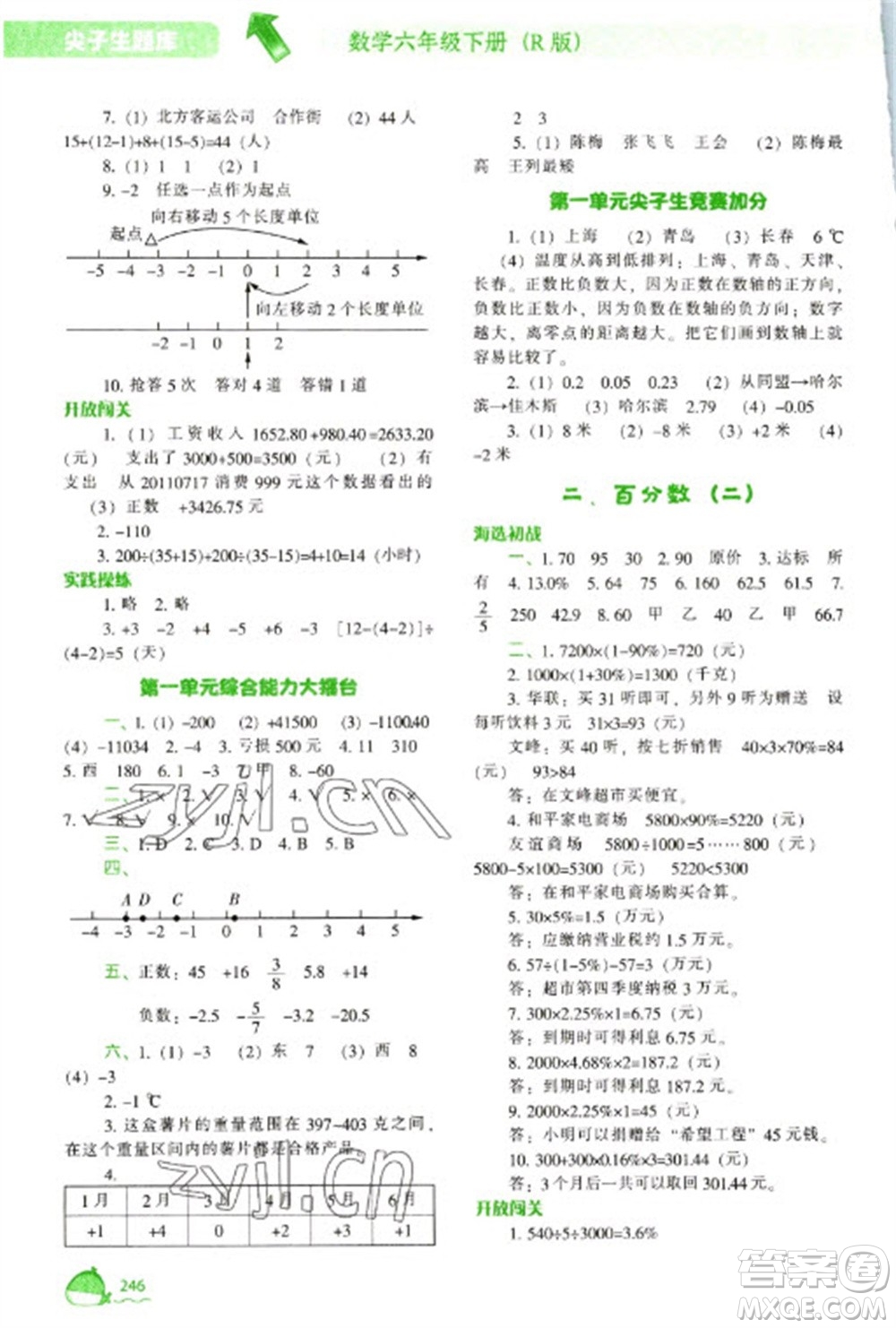 遼寧教育出版社2023尖子生題庫六年級下冊數(shù)學人教版參考答案