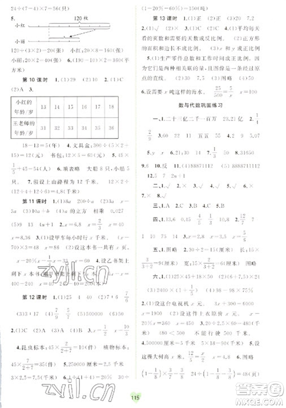 廣西教育出版社2023新課程學(xué)習(xí)與測評同步學(xué)習(xí)六年級下冊數(shù)學(xué)蘇教版參考答案