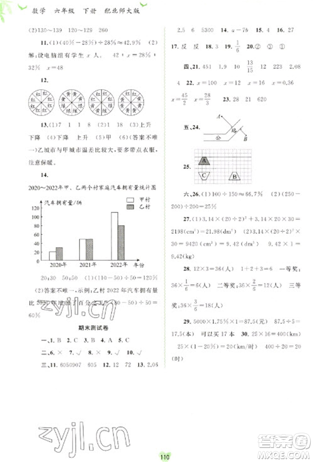 廣西教育出版社2023新課程學習與測評同步學習六年級下冊數(shù)學北師大版參考答案