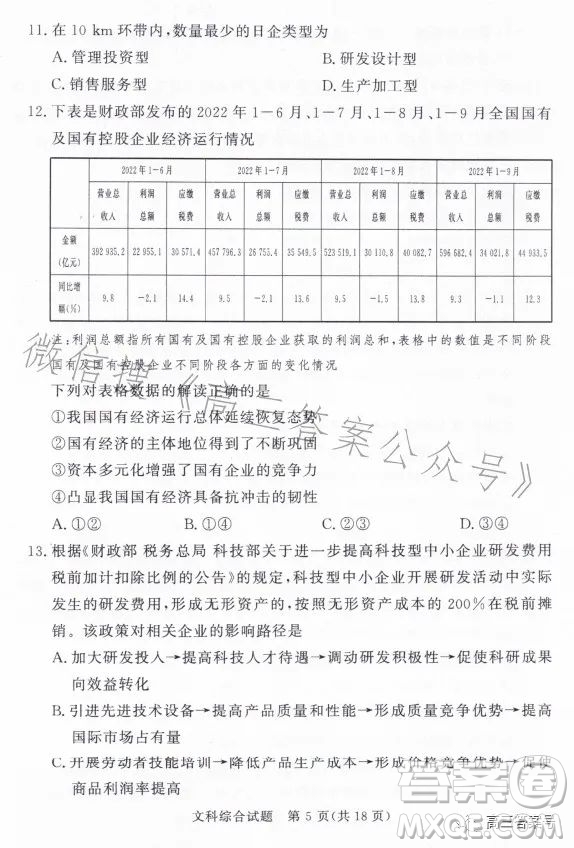 湘豫名校聯(lián)考2023年2月高三春季入學(xué)摸底文科綜合試卷答案