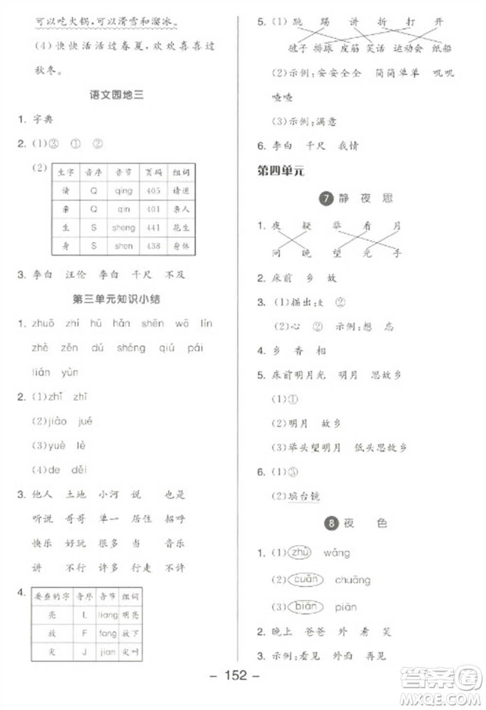 開(kāi)明出版社2023全品學(xué)練考一年級(jí)下冊(cè)語(yǔ)文人教版參考答案