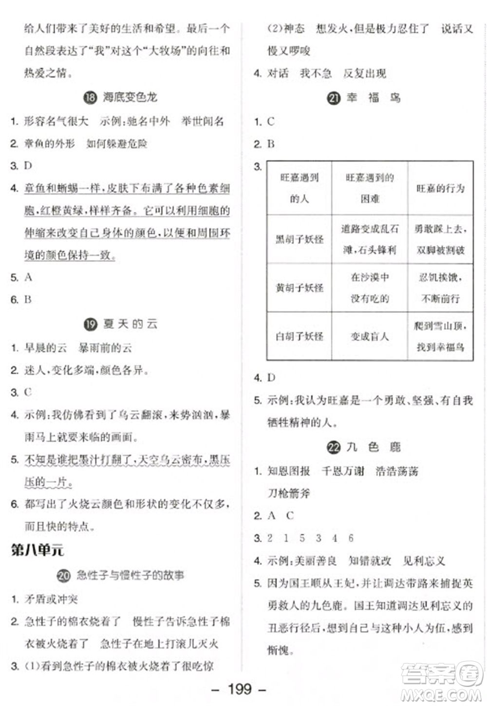 開明出版社2023全品學練考三年級下冊語文人教版參考答案