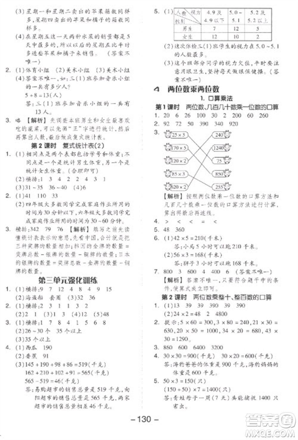 開明出版社2023全品學(xué)練考三年級(jí)下冊(cè)數(shù)學(xué)人教版參考答案