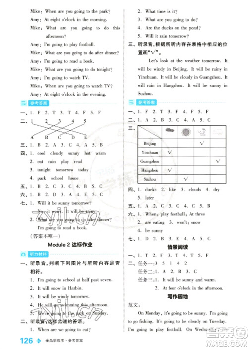 開明出版社2023全品學(xué)練考六年級下冊英語外研版參考答案