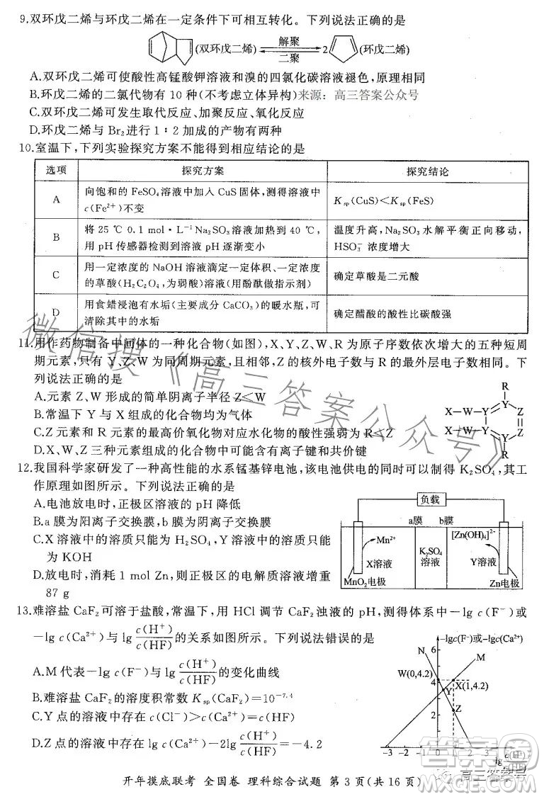 百師聯(lián)盟2023屆高三開年摸底聯(lián)考全國卷理科綜合試題答案