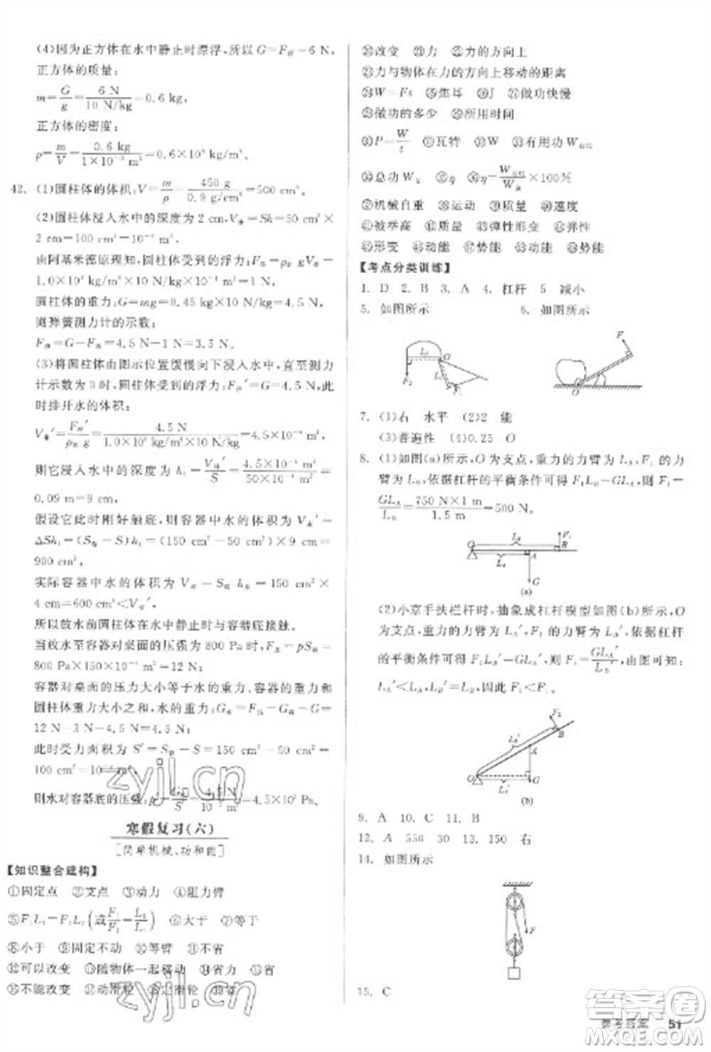 陽光出版社2023全品學(xué)練考九年級下冊物理滬粵版參考答案