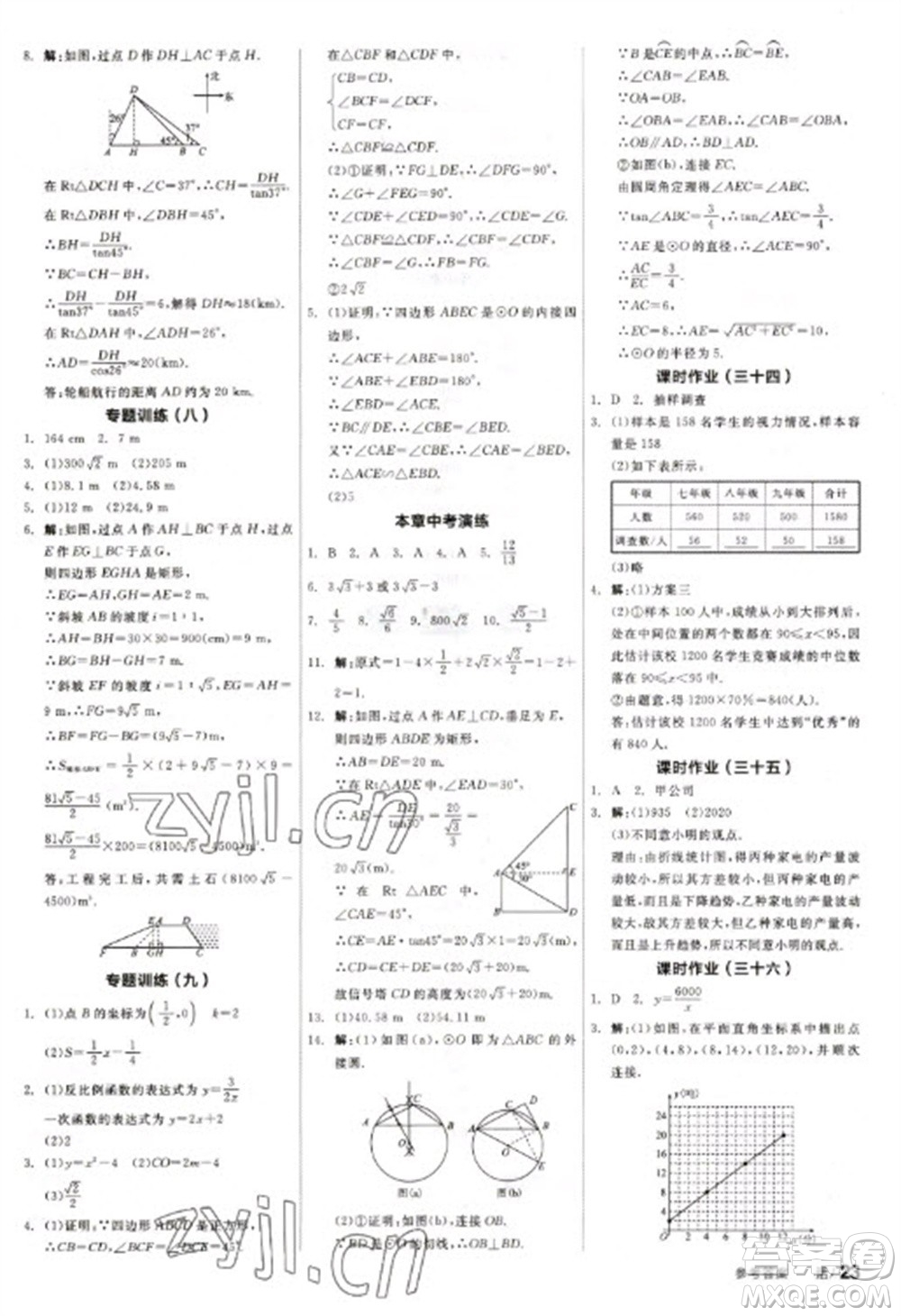 天津人民出版社2023全品學(xué)練考九年級(jí)下冊(cè)數(shù)學(xué)蘇科版參考答案