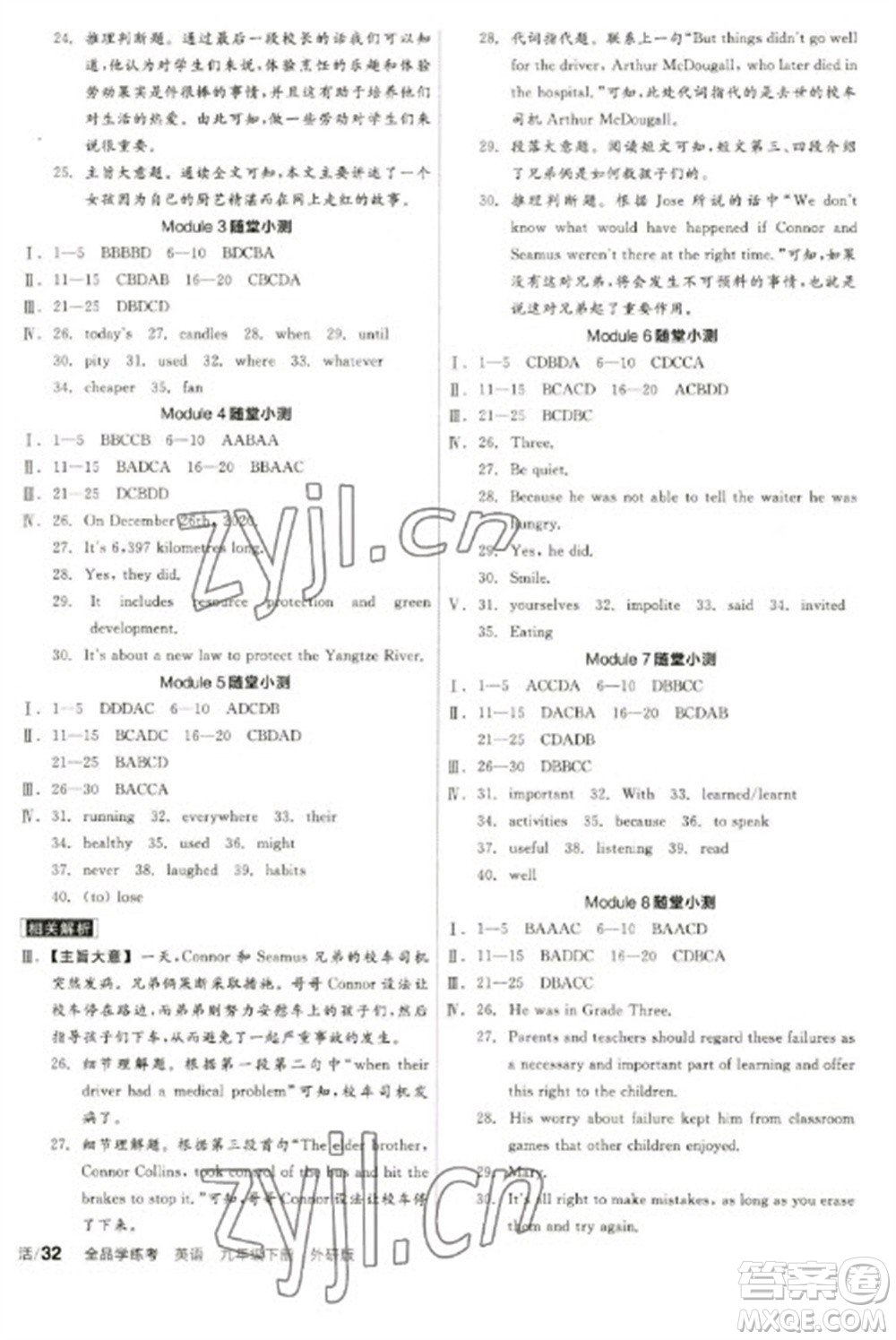 陽光出版社2023全品學(xué)練考九年級(jí)下冊(cè)英語外研版參考答案