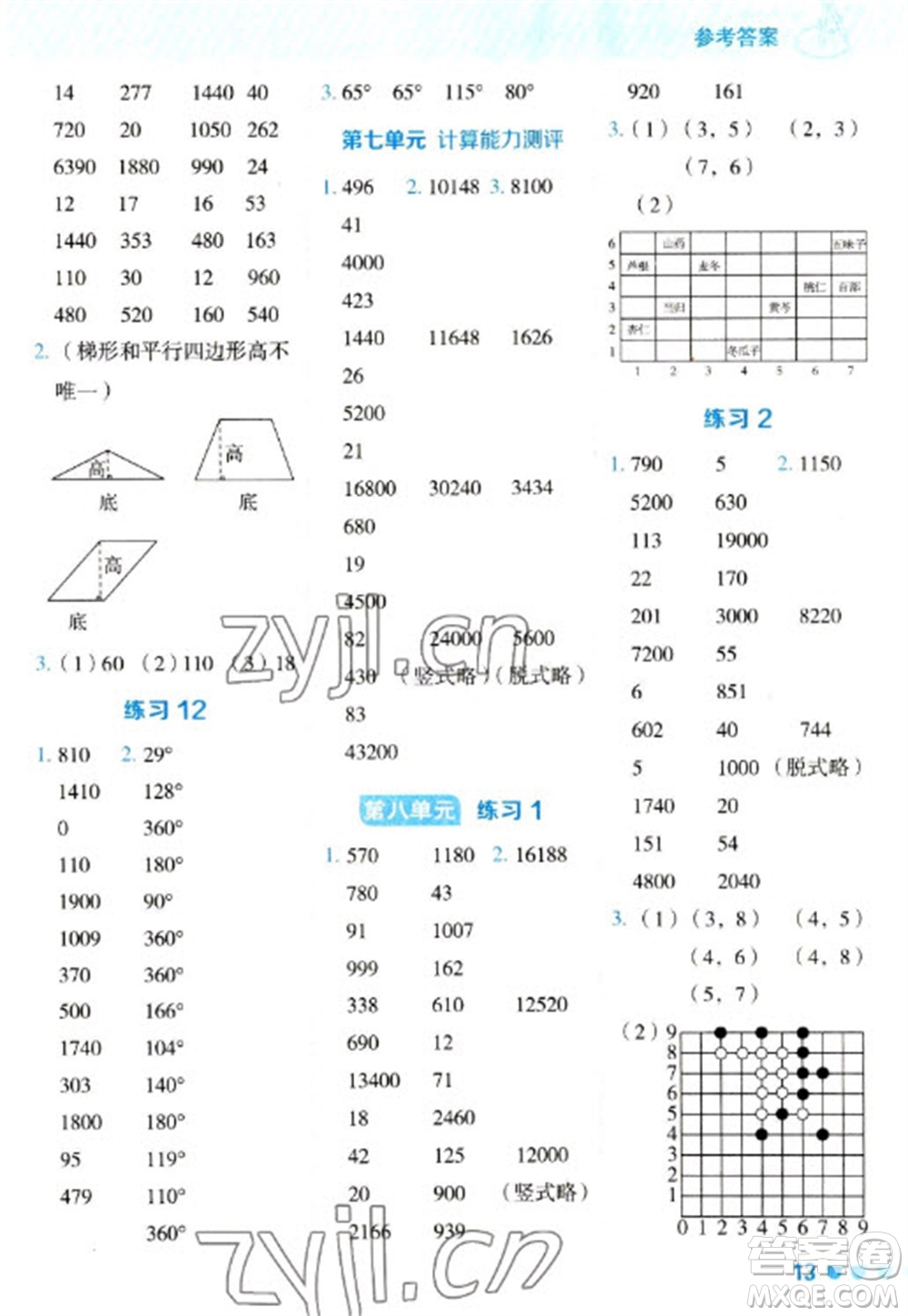 安徽教育出版社2023星級(jí)口算天天練四年級(jí)下冊(cè)數(shù)學(xué)蘇教版參考答案