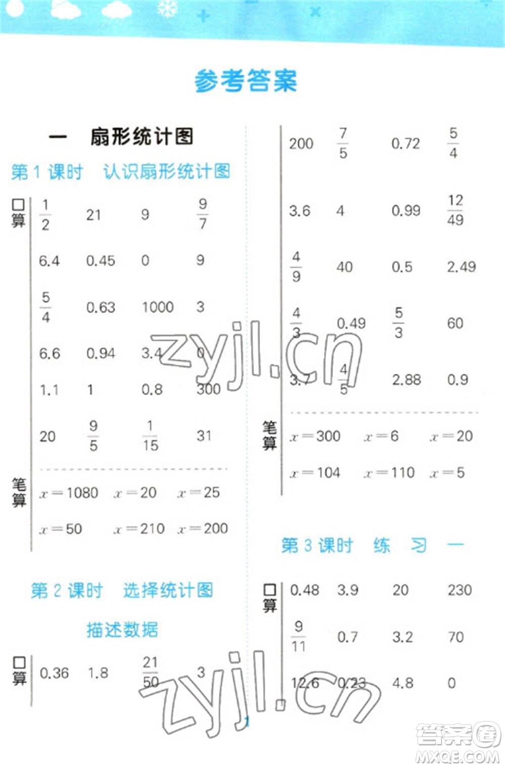 地質(zhì)出版社2023口算大通關(guān)六年級下冊數(shù)學(xué)蘇教版參考答案