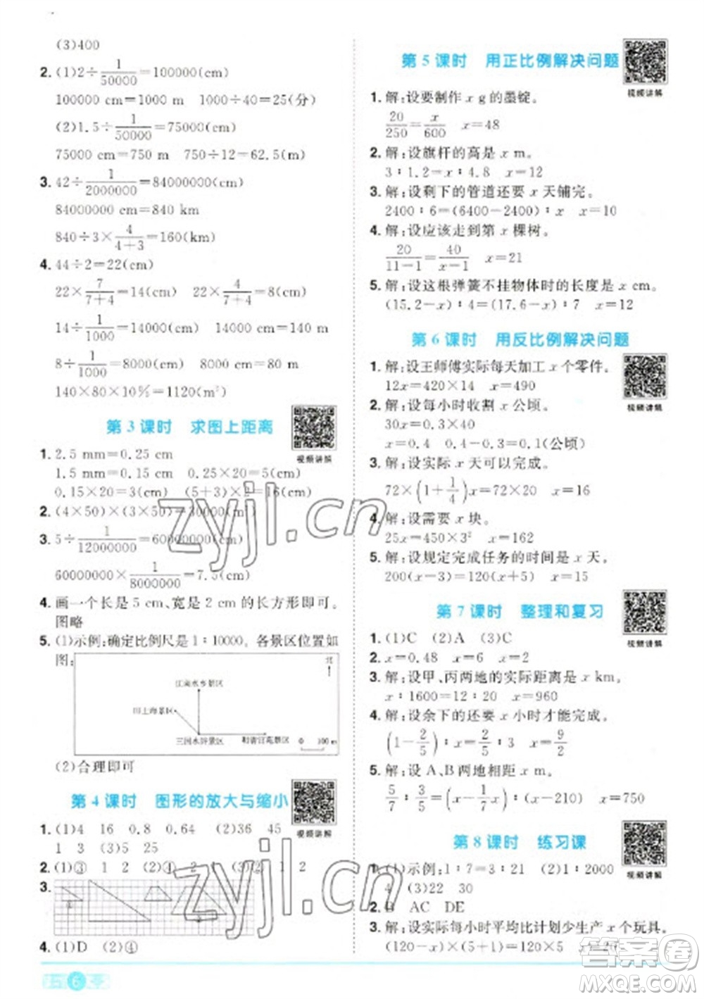 江西教育出版社2023陽光同學(xué)課時(shí)優(yōu)化作業(yè)六年級數(shù)學(xué)下冊人教版參考答案