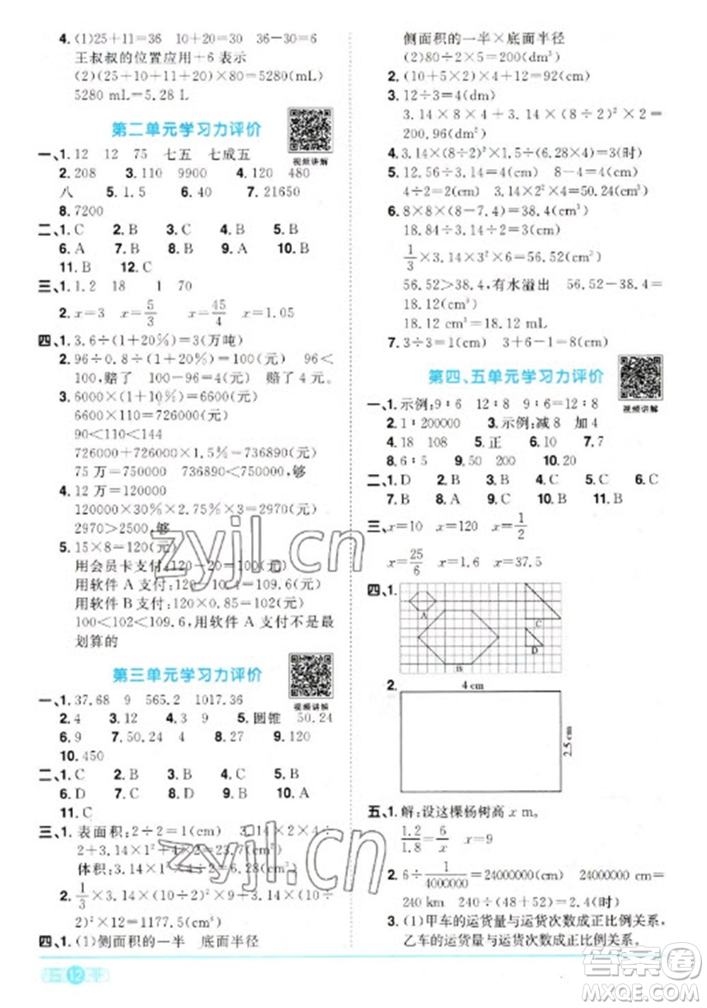 江西教育出版社2023陽光同學(xué)課時(shí)優(yōu)化作業(yè)六年級數(shù)學(xué)下冊人教版參考答案