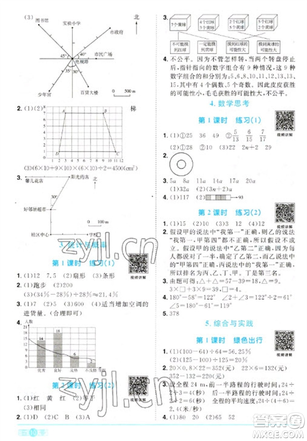 江西教育出版社2023陽光同學(xué)課時(shí)優(yōu)化作業(yè)六年級數(shù)學(xué)下冊人教版參考答案