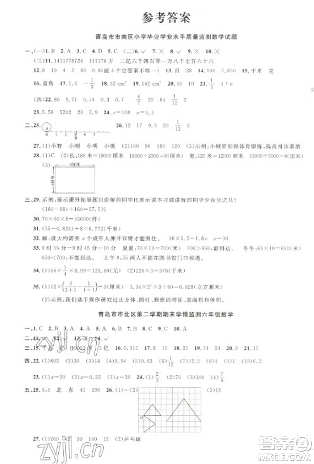 江西教育出版社2023陽光同學(xué)課時(shí)優(yōu)化作業(yè)六年級(jí)數(shù)學(xué)下冊(cè)青島版參考答案