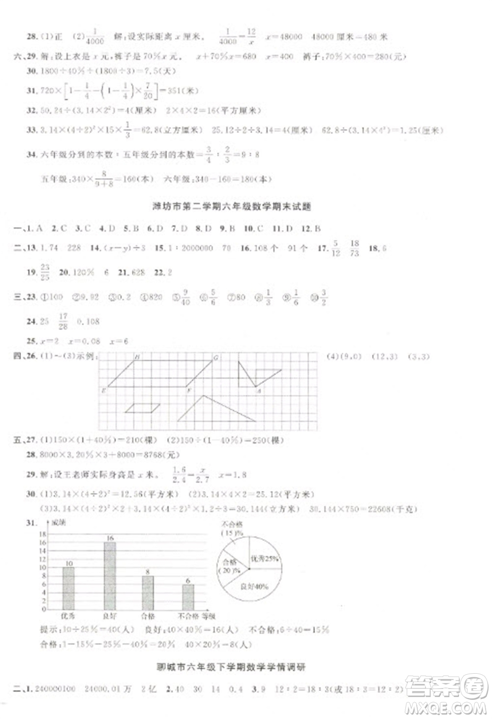 江西教育出版社2023陽光同學(xué)課時(shí)優(yōu)化作業(yè)六年級(jí)數(shù)學(xué)下冊(cè)青島版參考答案