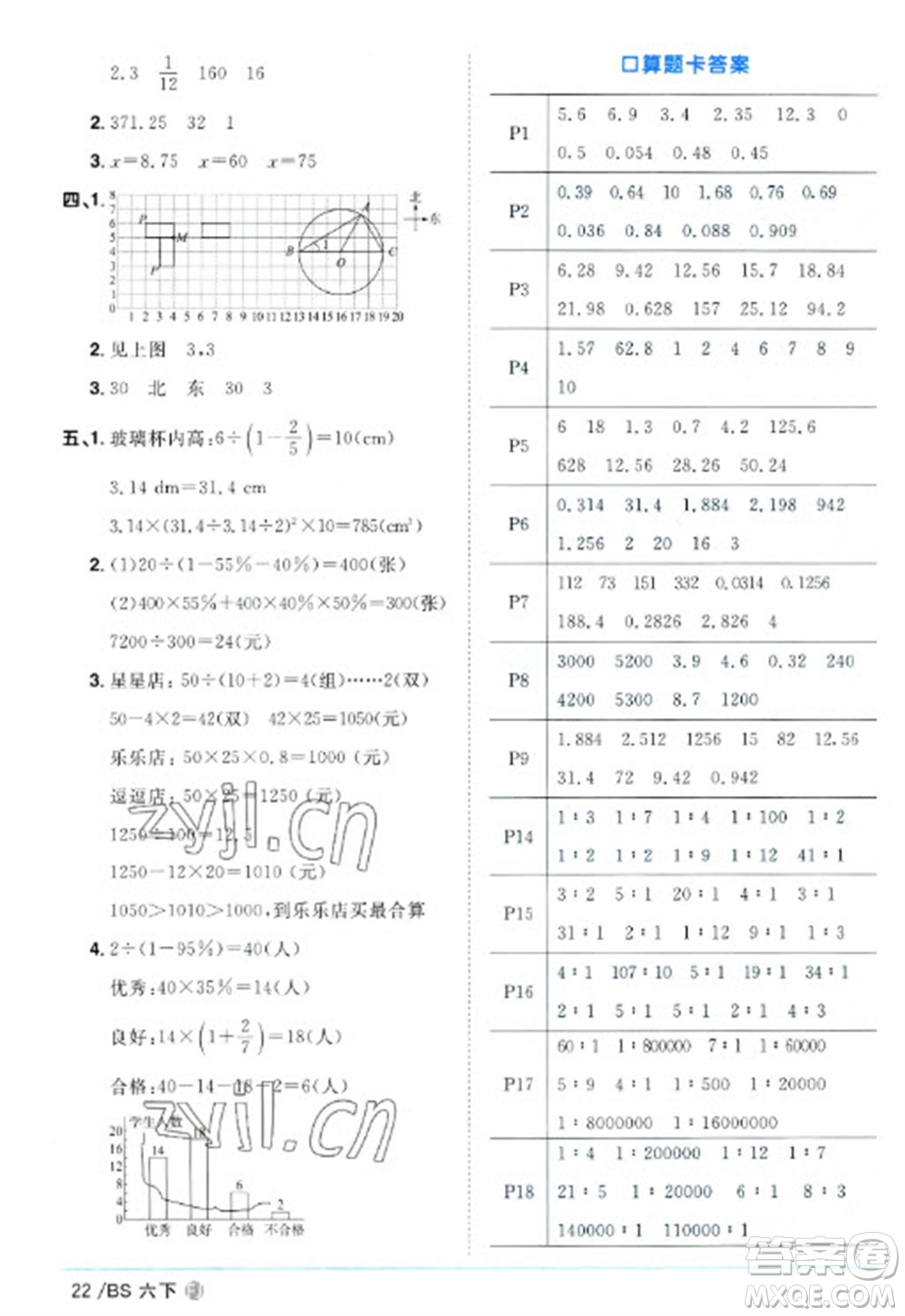 江西教育出版社2023陽光同學(xué)課時優(yōu)化作業(yè)六年級數(shù)學(xué)下冊北師大版福建專版參考答案