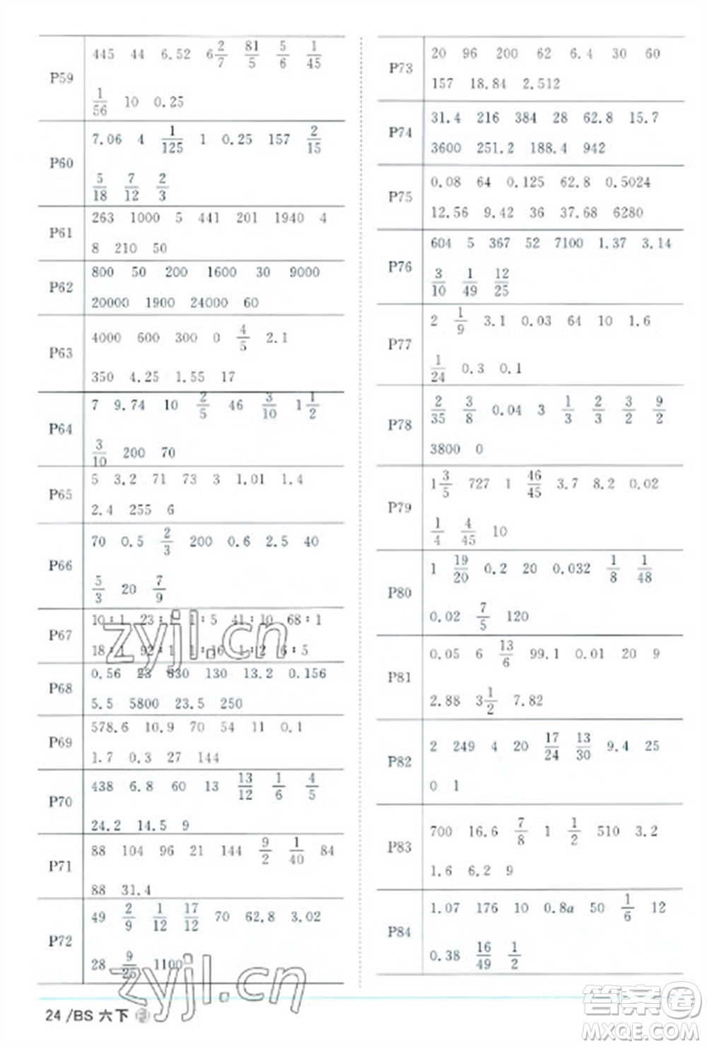 江西教育出版社2023陽光同學(xué)課時優(yōu)化作業(yè)六年級數(shù)學(xué)下冊北師大版福建專版參考答案