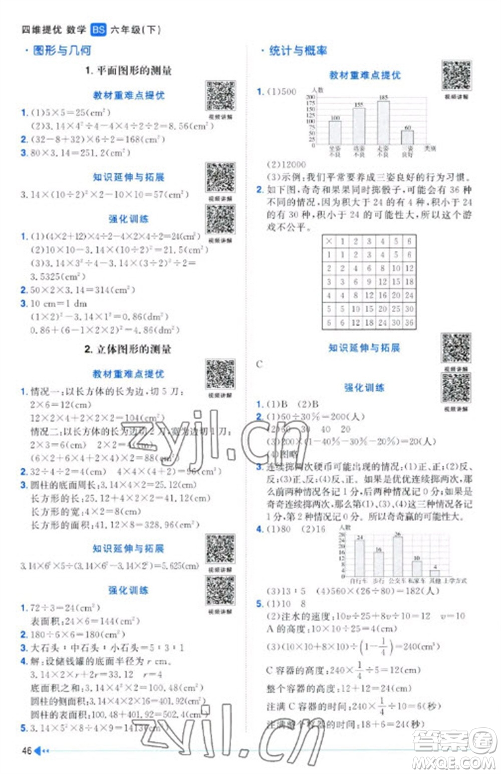 江西教育出版社2023陽光同學(xué)課時優(yōu)化作業(yè)六年級數(shù)學(xué)下冊北師大版福建專版參考答案