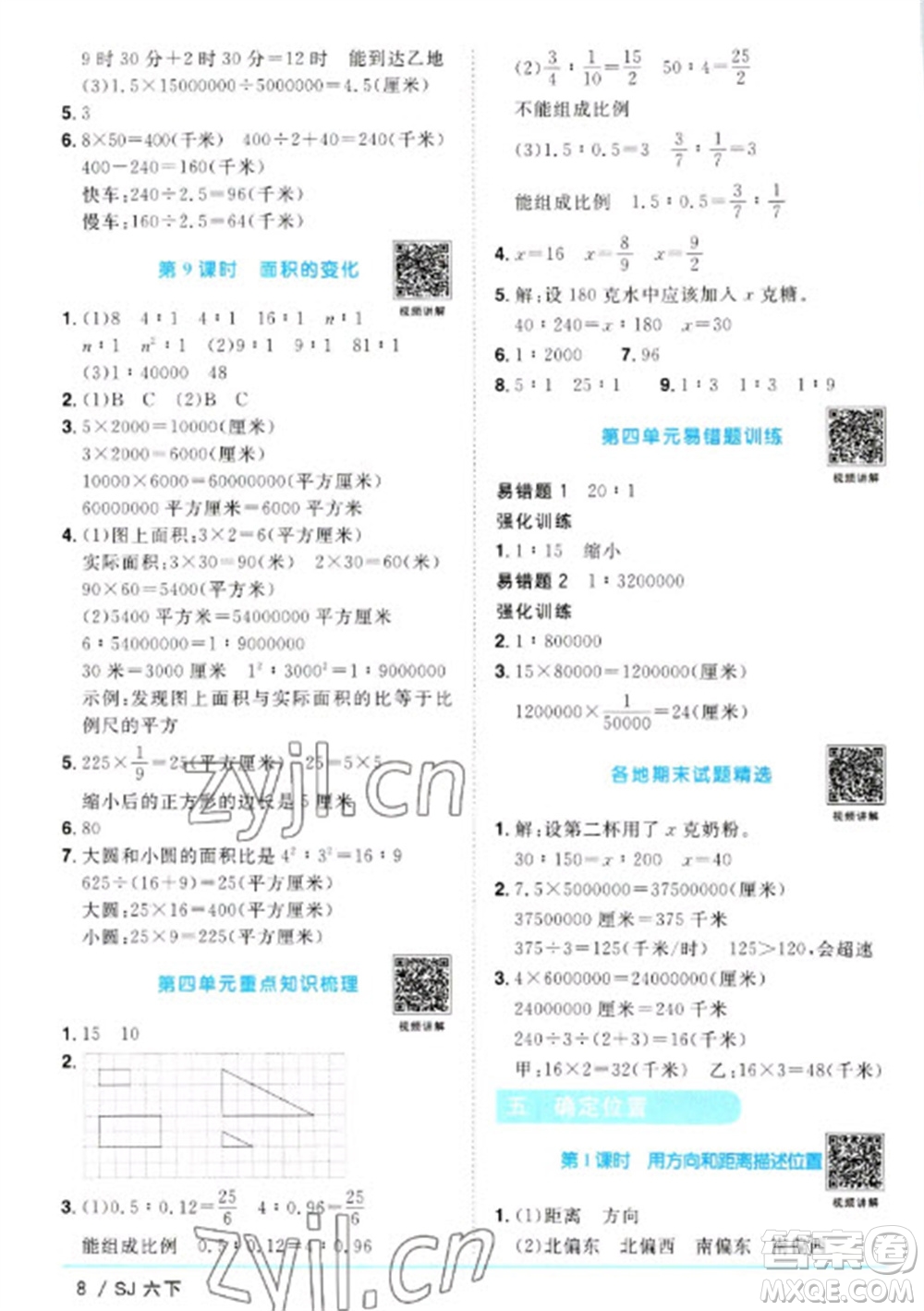 江西教育出版社2023陽光同學(xué)課時優(yōu)化作業(yè)六年級數(shù)學(xué)下冊蘇教版參考答案