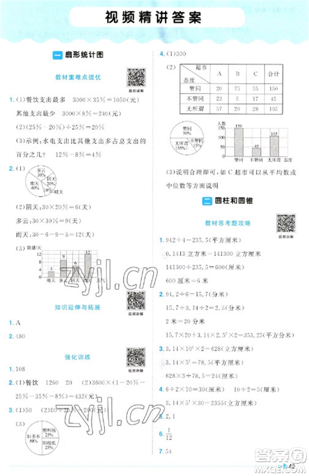 江西教育出版社2023陽光同學(xué)課時優(yōu)化作業(yè)六年級數(shù)學(xué)下冊蘇教版參考答案